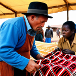 **

"A tourist haggling aggressively over the price of a handcrafted Basotho blanket in a local market, with the vendor looking displeased. Emphasize the cultural clash and disrespect for the artisan's work."

**